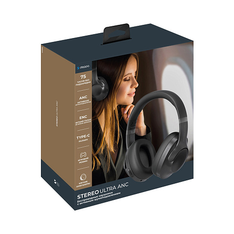 Беспроводные накладные наушники Stereo Ultra ANC, BT 5.4, ANC/ENC, 500мАч, черный, Deppa - рис 6.