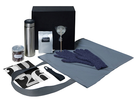 Подарочный набор с перчатками, термосом и чаем, темно-синий - рис 2.