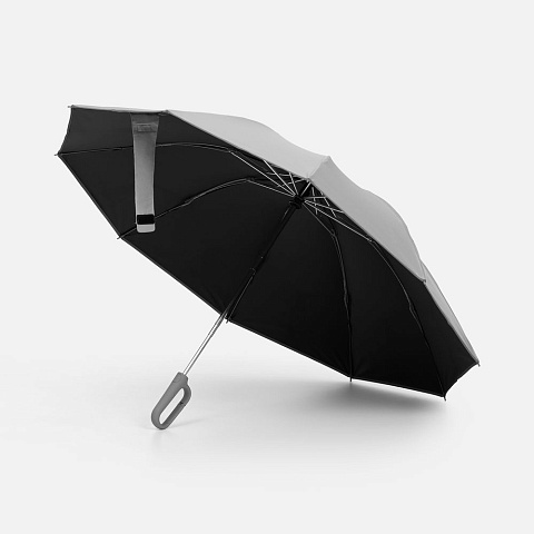 Зонт обратного сложения с ручкой-карабином Foldberry, серый - рис 2.