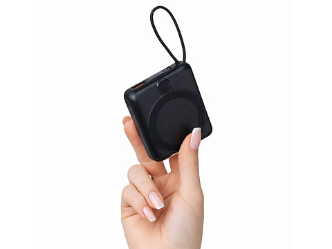 Магнитный беспроводной внешний аккумулятор c подсветкой лого Энчант, 10000 мАч, черный - рис 11.