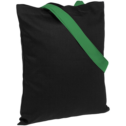 Холщовая сумка BrighTone, черная с зелеными ручками - рис 2.