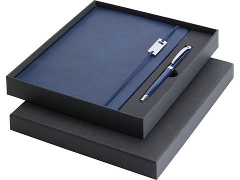 Набор Legato Elegance из блокнота формата А5 в твердой обложке и ручки-роллера, синий/синий