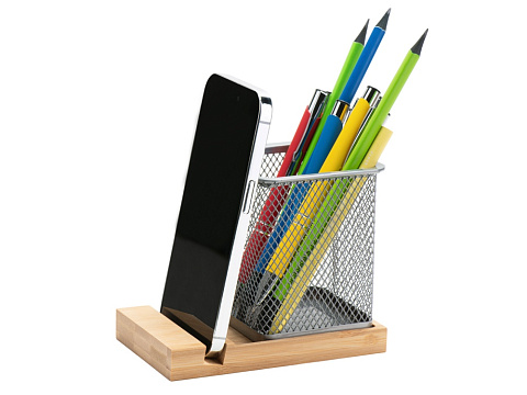 Подставка для ручек и телефона Fika, натуральный/серый - рис 2.