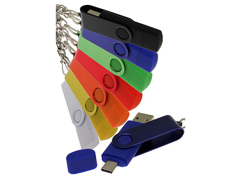 USB-флешка на 64 Гб 2 в 1 поворотный механизм, c дополнительным разъемом Type-C с одноцветным металлическим клипом, синий - рис 5.