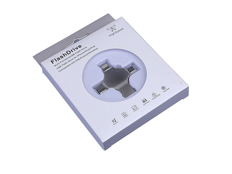 USB-флешка на 128 Гб 4 в 1 поворотный механизм, c дополнительными разъемами MicroUSB, TypeC и Lightning, серебристый - рис 4.