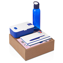 Подарочный набор с бутылкой для воды. блокнотом, ручкой и ланчбоксом,синий