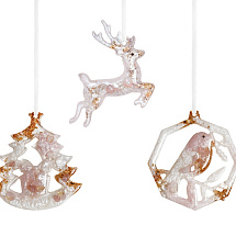 Елочные игрушки ( Снегирь+ Олень+ Ель) Розовый кварц