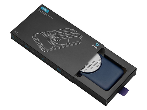 Магнитный беспроводной внешний аккумулятор со встроенными кабелями Мэни,быстаря зарядка, 10000 мАч, тёмно-синий - рис 7.