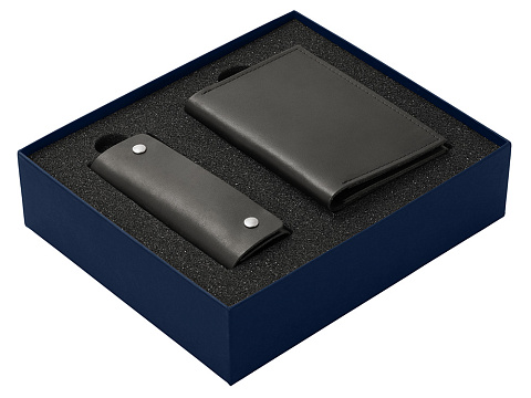 Подарочный набор Long River: обложка для паспорта, ключница (без лого Long River), синяя коробка - рис 2.