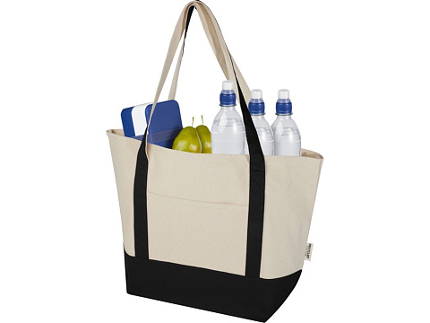 Sam эко- сумка из переработанного хлопка, сертифицированного согласно GRS, плотностью 320 г/м² - сплошной черный / Натуральный - рис 4.