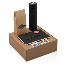 Подарочный набор с термосом, блокнотом, ручкой и чаем, черный