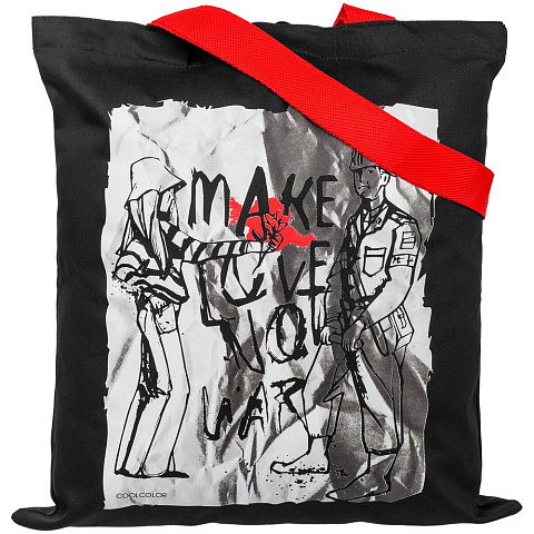 Холщовая сумка Make Love, черная с красными ручками - рис 2.