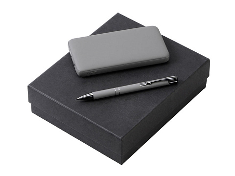 Подарочный набор c ручкой и повербанком 10000 mAh, серый