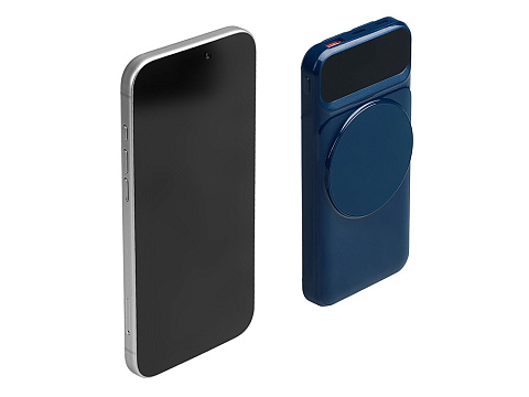 Магнитный беспроводной внешний аккумулятор со встроенными кабелями Мэни,быстаря зарядка, 10000 мАч, тёмно-синий - рис 2.