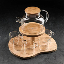 Чайный набор на 5 персон с деревянной подставкой