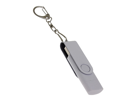 USB-флешка на 64 Гб 2 в 1 поворотный механизм, c дополнительным разъемом Type-C с одноцветным металлическим клипом, белый