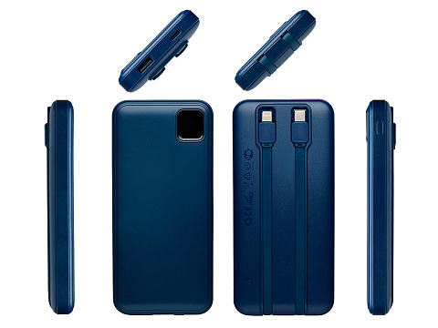 Внешний аккумулятор со встроенными кабелями Фрэйм, 10000мач, темно-синий - рис 3.