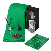 Подарочный набор с пледом, свечой и диффузором, зеленый