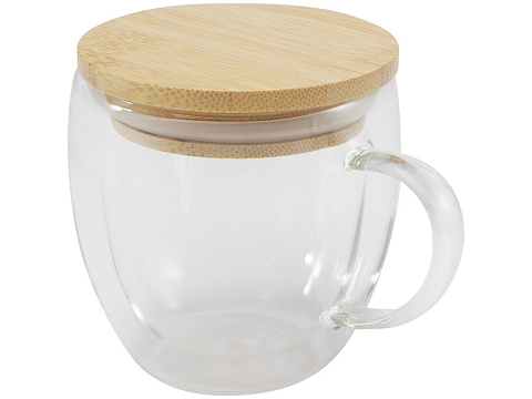 Стеклянная кружка Lenora емкостью 250 мл с бамбуковой крышкой - прозрачный - рис 3.