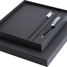 Набор Legato Elegance из блокнота формата А5 в твердой обложке и ручки-роллера, черный/белый