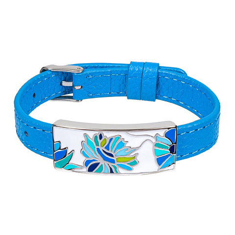 Браслет на голубом кожанном ремешке