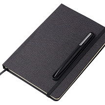 Набор блокнот А5 с магнитным держателем для ручки и подставкой для телефона и металлической шариковой ручкой NotaBene, черный