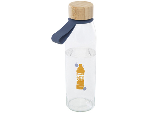 Стеклянная бутылка для воды Porto объемом 500 мл с силиконовой ручкой и бамбуковой крышкой - Синий - рис 5.