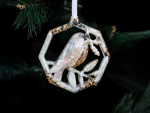 Елочные игрушки ( Снегирь+ Олень+ Ель) Розовый кварц - рис 9.