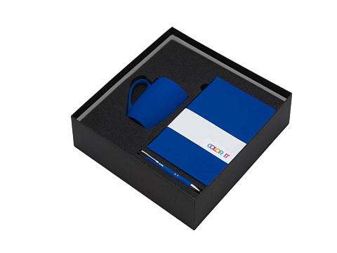 Подарочный набор с блокнотом С2, металлической ручкой и кружкой, синий - рис 2.