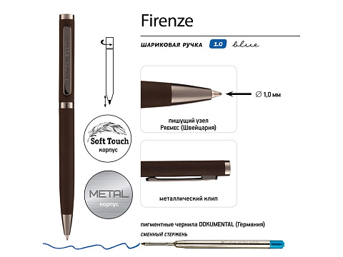 Ручка Firenze шариковая автоматическая софт-тач, коричневая - рис 2.