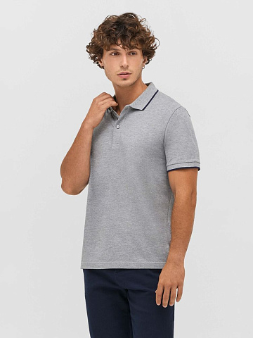 Рубашка поло унисекс Palermo, серый меланж с темно-синим - рис 6.