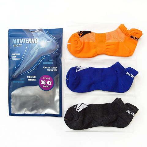 Набор из 3 пар спортивных носков Monterno Sport, серый, синий и оранжевый - рис 3.