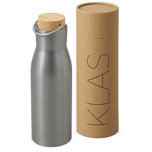 Вакуумная термобутылка с бамбуковой крышкой Klas, 500 мл, серебристый
