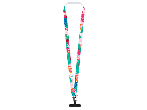 Ланъярд 2 см под сублимацию с 2-мя трендовыми карабинами и узким держателем для телефона из ПЭ, черный - рис 3.