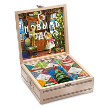 Подарочный набор Народы России с чаем и вареньем в деревянной шкатулке без лого