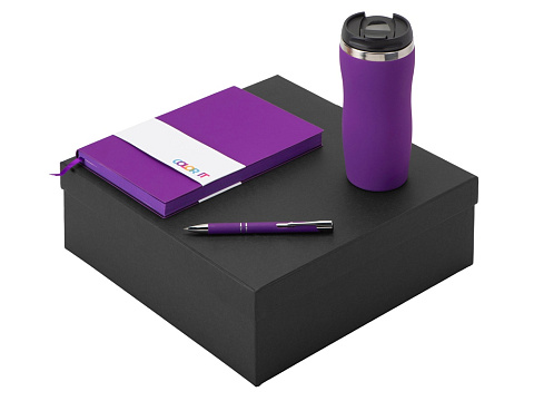 Подарочный набор с блокнотом С1, металлической ручкой и термокружкой, фиолетовый
