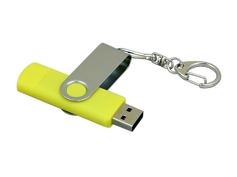 Флешка с  поворотным механизмом, c дополнительным разъемом Micro USB, 16 Гб, желтый - рис 3.