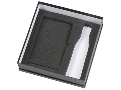 Подарочный набор с блокнотом С2, металлической ручкой и термобутылкой, серый - рис 3.