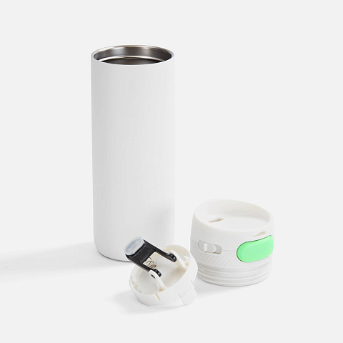 Термостакан X1 с цветной кнопкой, белый с зеленым - рис 3.