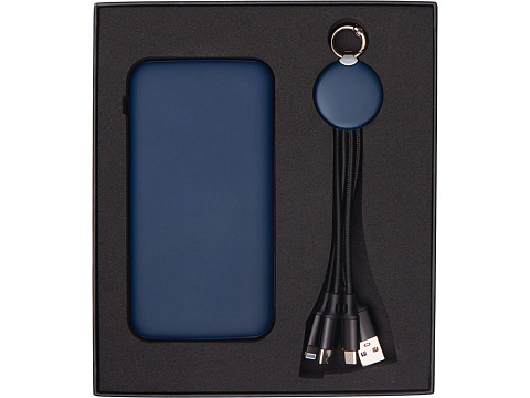 Набор из внешнего акуумулятора и универсального кабеля с подсветкой лого Reserve LED, 10000mAh, темно-синий - рис 5.
