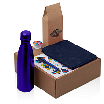 Подарочный набор с термобутылкой, блокнотом, ручкой и чаем, синий