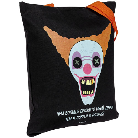 Холщовая сумка «Цирк», черная с оранжевыми ручками - рис 3.
