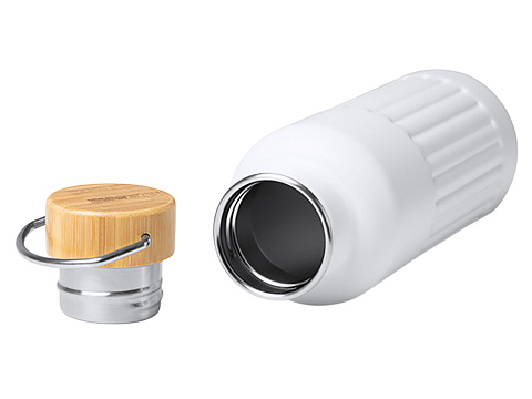 Термобутылка Нобук из переработанной нержавеющей стали, с бамбуковой крышкой, белый - рис 2.