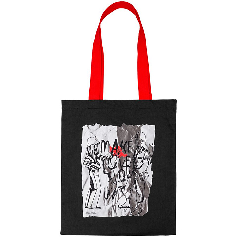 Холщовая сумка Make Love, черная с красными ручками - рис 4.