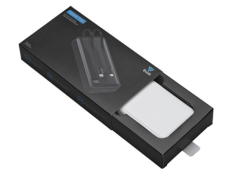 Внешний аккумулятор со встроенными кабелями Фрэйм Про, быстрая зарядка, 20000мач, белый - рис 6.