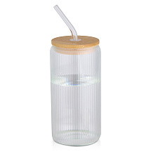 Ёмкость Mirage из боросиликатного стекла объемом 500 мл с одинарными стенками и крышкой из бамбука - Прозрачный