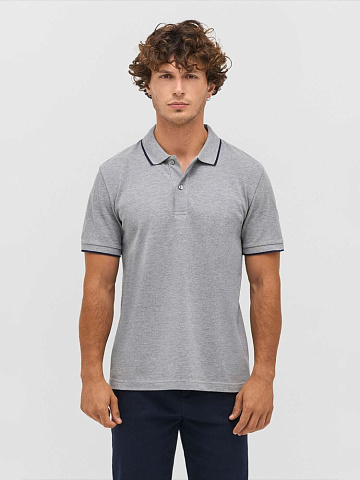 Рубашка поло унисекс Palermo, серый меланж с темно-синим - рис 5.