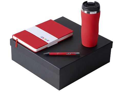 Подарочный набор с блокнотом С2, металлической ручкой и термокружкой, красный