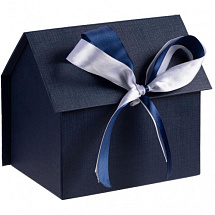 Подарочная коробка Домик (синяя) 16х12 см