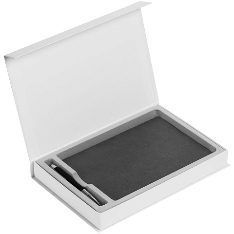 Коробка Silk с ложементом под ежедневник 15х21 см и ручку, белая - рис 4.